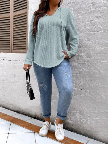 Miniatura 5 de SOLY HUX Women's Plus Size Hoodies Long Sleeve Drawstring Waffle Knit Pullover Sweatshirt Tops