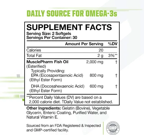 Miniatura 5 de MusclePharm Essentials - Aceite de pescado Elite Omega 3, apoya las articulaciones, el rendimiento muscular y la recuperación, salud cerebral