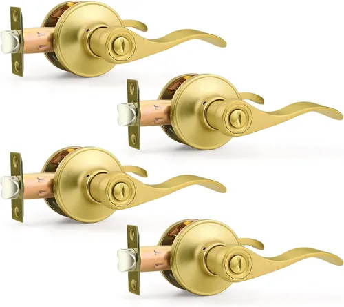 Miniatura 53 de Probrico Manijas de puerta de privacidad estilo ondulado de níquel satinado, manijas de puerta de baño/cama, cerraduras interiores sin llave