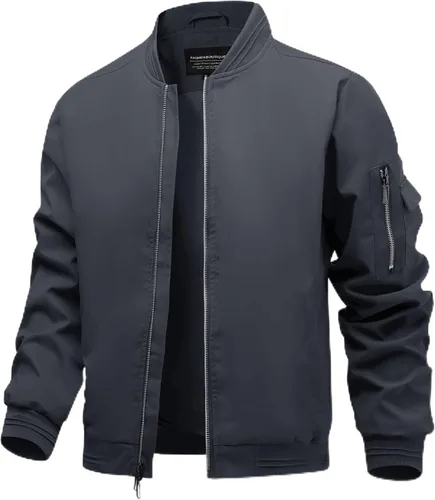 Miniatura 7 de Polu Chaquetas bomber para hombre con bolsillos, chaquetas cortavientos ligeras, cremallera de 2 vías, abrigo casual de negocios para otoño e