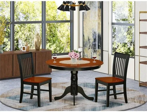 Miniatura 2 de East West Furniture HLNO3-BCH-W Juego de mesa y sillas de cocina de 3 piezas contiene una mesa de comedor redonda con pedestal y 2 sillas