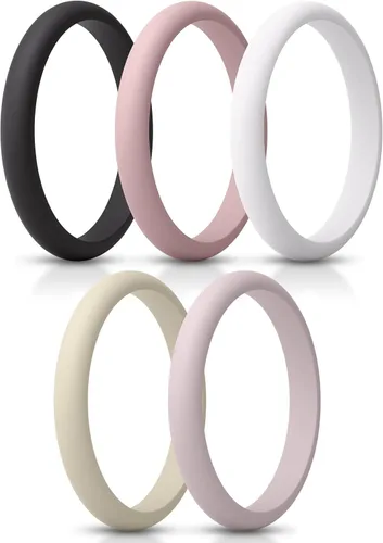 Miniatura 32 de ThunderFit - Realzadores de anillos de silicona delgados y apilables para mujer, alianzas de boda de silicona, 2.5 mm de ancho y 2 mm de grosor