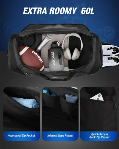 Miniatura 2 de Gonex Bolsa de lona para gimnasio con compartimento para zapatos, bolsillo húmedo, bolsa deportiva de gran capacidad para hombres y mujeres, bolsa
