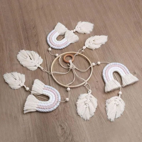 Miniatura 2 de Boho Baby Macramé Rainbow Boho Mobile - Regalo de ducha para recién nacido Arco iris+pluma