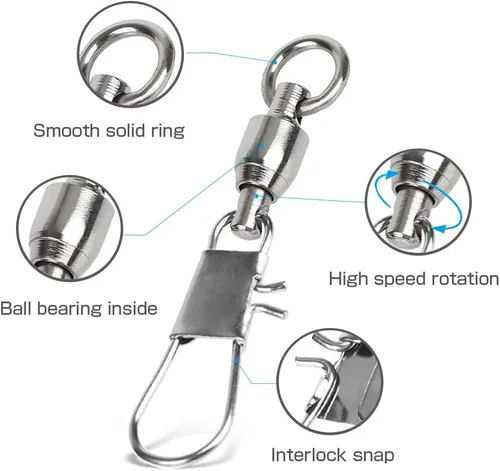 Miniatura 3 de AMYSPORTS - Giras de pesca con broche de enganche de seguridad, rodamientos de bolas, broches giratorios de pesca, aparejos de pesca para agua