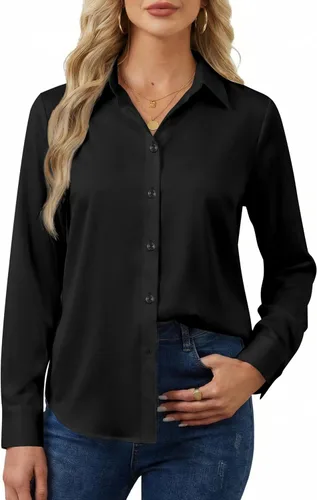 Miniatura 2 de Camisas de manga larga con botones para mujer, básicas, clásicas, suaves, con cuello a la moda, elegantes y casuales