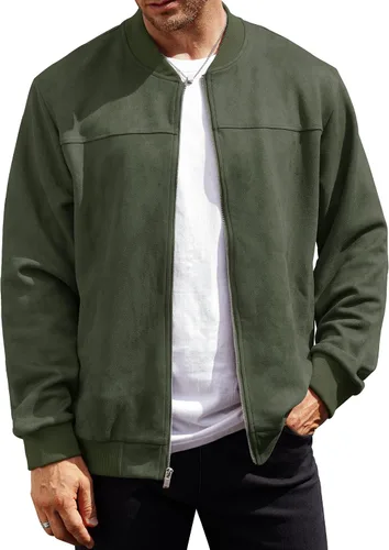 Miniatura 12 de Chaqueta bomber para hombre, de gamuza sintética, peso medio, casual, con cremallera completa, abrigo de vuelo (S-XXL)
