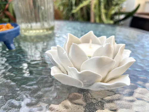 Miniatura 5 de Cerámica Lotus Petals Style Flower Candle Holder Tea Lights Holder Hogar & Decoración de mesa (blanco)