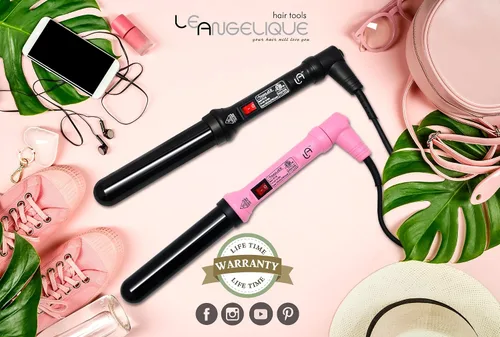 Miniatura 4 de Le Angelique Varita rizadora de cerámica de barril grande de 1.25 pulgadas para cabello largo y rizos grandes de playa, rizador ancho profesional