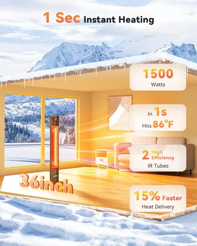 Miniatura 2 de Encyclpo - Calentador de patio para uso al aire libre, 1500 W, infrarrojo, torre portátil de 36 pulgadas, 3 niveles, impermeable IPX5, protección