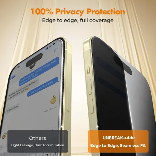 Miniatura 4 de UNBREAKcable Protector de pantalla de privacidad para iPhone 15, cobertura completa, vidrio templado inastillable [borde a borde]
