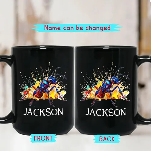 Miniatura 2 de Taza de café negra de hormigas personalizada de 11 onzas, 15 onzas, taza de café de hormigas personalizada con nombre, taza de té de cerámica
