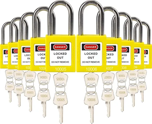 Miniatura 8 de Cerraduras de bloqueo con núcleo de latón, con llave diferente, 10 cerraduras de loto rojas, candados de seguridad compatibles con OSHA para kits