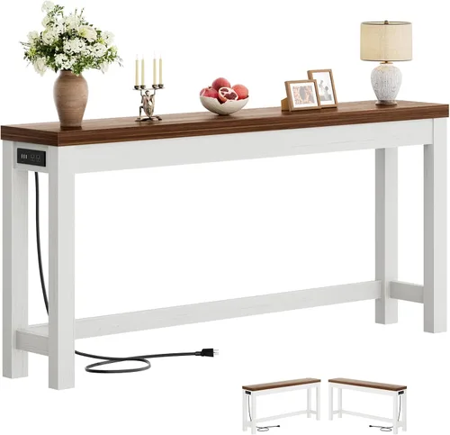 Miniatura 17 de Cyclysio Mesas de consola de 47 pulgadas para entrada, mesas de consola estrechas para sala de estar, mesa detrás del sofá, mesa de pasillo de Gris