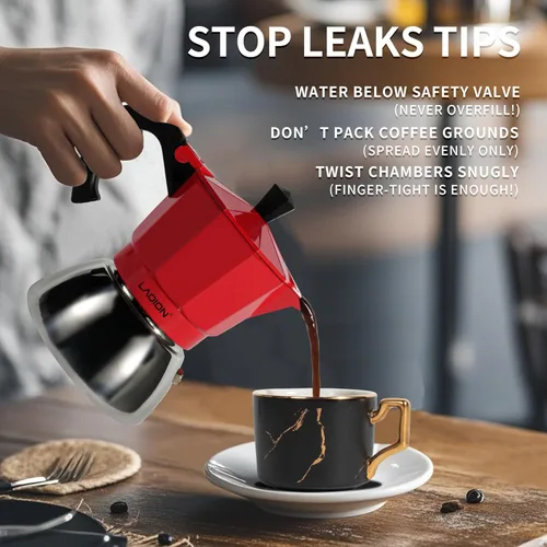 Miniatura 6 de LAOION Cafetera de espresso para estufa, olla moka de 3 tazas, máquina de espresso compatible con encimeras de inducción, 150ml, cafetera cubana