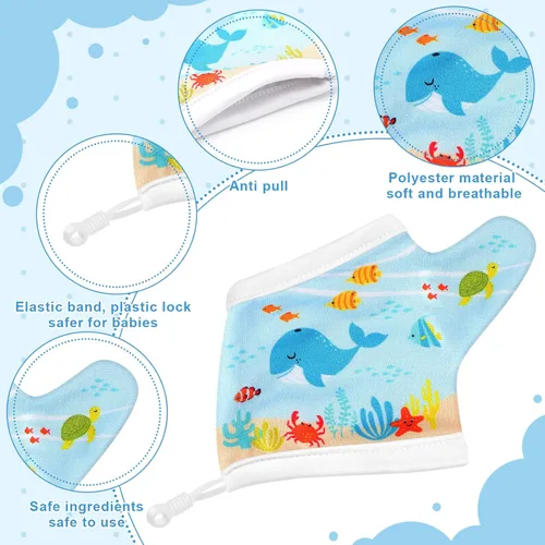 Miniatura 3 de Seematn 4 pares de guantes de succión de pulgar transpirables para niños pequeños que dejan de chupar los dedos de los dedos (3-6 años, dinosaurio)