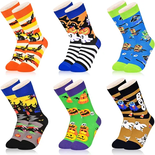 Dsia Zamur Calcetines para niños y niñas, paquete de 4 a 6 unidades + caja de regalo, novedosos calcetines de pantorrilla coloridos para niños de 2