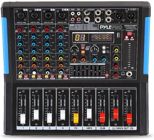 Miniatura 2 de Pyle - Mezclador de audio de estudio Bluetooth de 4 canales - Interfaz controladora de sonido DJ con unidad USB para entrada de grabación de PC