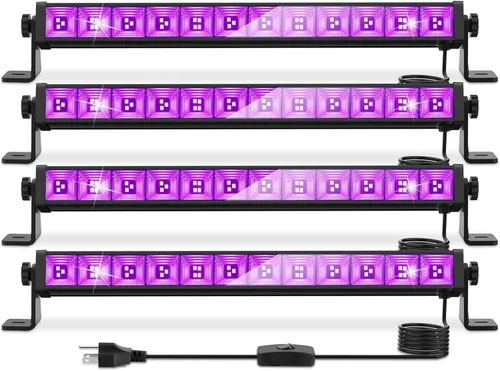 Miniatura 12 de Paquete de 4 barras de luz negra de 40 W, luz LED negra impermeable IP66 con enchufe+interruptor+cable de 6 pies, cada luz de 24 x 24 pies