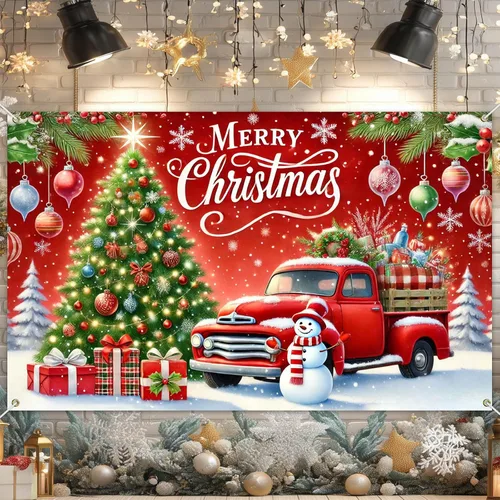 Miniatura 11 de HOMETITUTE Cartel de Navidad de 71 x 43 pulgadas, fondo azul de fotografía de invierno, copo de nieve, árbol de copo de nieve, fondo de fiesta