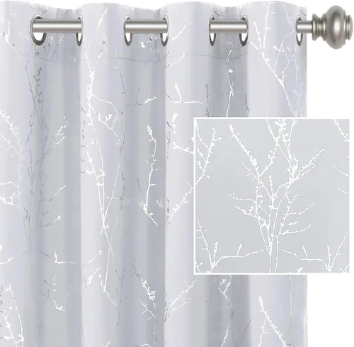 Miniatura 17 de H.VERSAILTEX Cortinas opacas para dormitorio, con estampado de ramas de árbol, con aislamiento térmico y ojales, cortinas de ventana gruesas y Gris