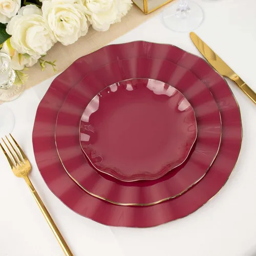 Miniatura 118 de Tableclothsfactory Paquete de 10 platos redondos de plástico negro de 6 pulgadas para ensalada de postre, platos desechables con borde ondulado