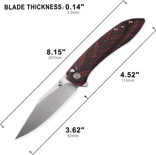 Miniatura 3 de Petrified fish PFE08 - Cuchillo plegable de crecimiento, hoja de satén K110 de 3.62 pulgadas, cuchillo de bolsillo con bloqueo de botón de mango G10