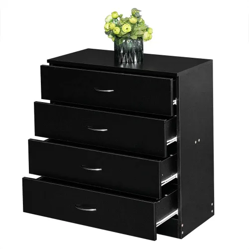 Miniatura 9 de Karl home Cómoda negra de 4 cajones para dormitorio, cómoda moderna de almacenamiento con cajones, mesa auxiliar de madera, mesa de noche, sala