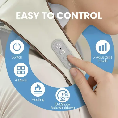 Miniatura 3 de Masajeador inalámbrico de cuello y hombros con calor, masajeador de tejido profundo Shiatsu 4D, compresa cálida de 107.6 °F, masajeador de espalda