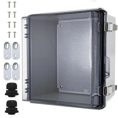 Miniatura 11 de MAKERELE Caja eléctrica impermeable pequeña al aire libre IP67 ABS caja de plástico con placa de montaje, cubierta gris con bisagras, soporte