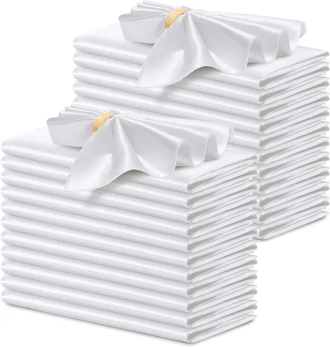 Miniatura 13 de P Pothuiny 12 servilletas de satén de color beige sedoso de 17 x 17 pulgadas, servilletas cuadradas lisas de tela de satén, servilletas de mesa