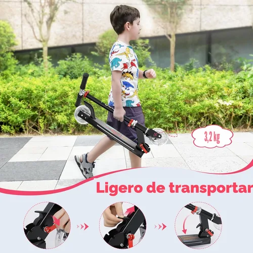 Miniatura 4 de TONBUX Patinetes para niños de 5 a 12 años, patinetes de 2 ruedas con tallo, ruedas y plataforma con luces geniales, patinete ajustable de 3 Negro
