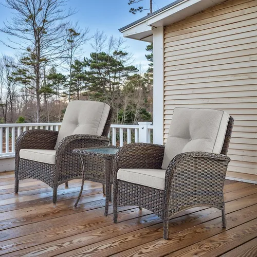Miniatura 23 de HUMMUH Juego de 2 sillas de mimbre para exteriores, sillas de comedor con respaldo alto y asiento profundo para jardín, porche, patio trasero