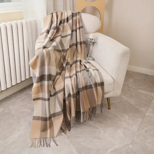 Miniatura 13 de Manta Jacquard de Lana Pura con Borlas, Grande 55x83 pulgadas, 1.5 libras, Manta de Rodilla de Lana de Cordero Suave y Cálida para Sofá Cama