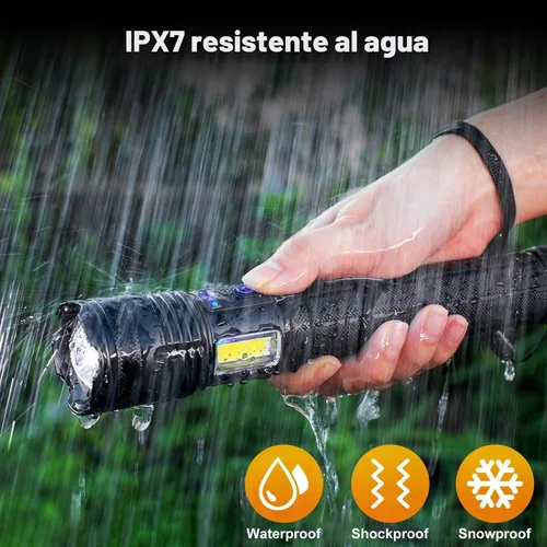 Miniatura 7 de MILAOSHU Linternas Recargables de 90000 Altos Lúmenes, Batería de 10000 ɱAh, Linterna LED con Luz Cob para el Hogar, Súper Brillante, 7 Modos
