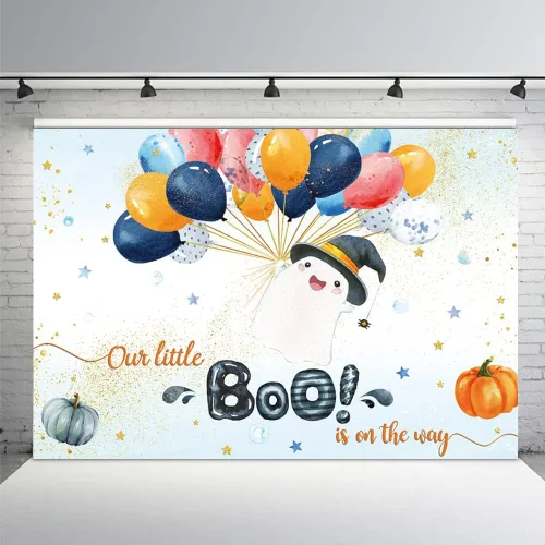 Miniatura 8 de MEHOFOND Fondo espeluznante de 7 x 5 pies para fotografía de primer cumpleaños de Halloween para niño, acuarela azul, Halloween, boo, fiesta