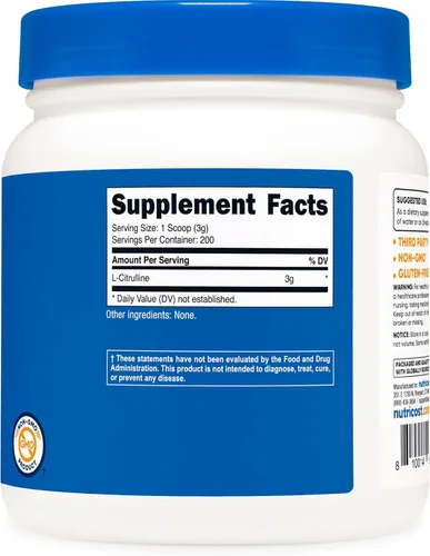 Miniatura 4 de Nutricost L-citrulina pura (base) en polvo (21.16 oz) (2 botellas)