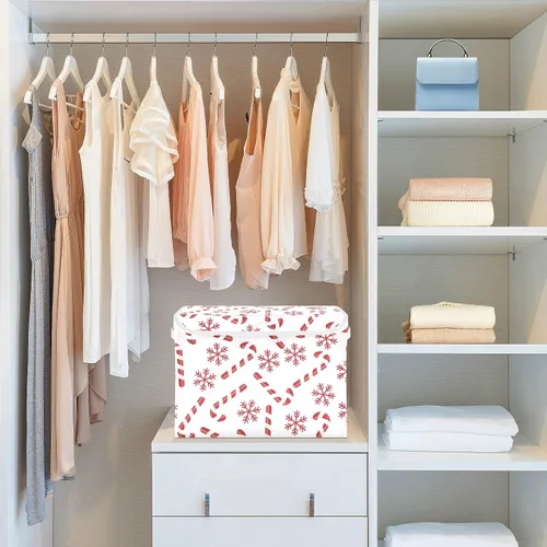 Miniatura 4 de CaTaKu Contenedores grandes de tela con tapas, cajas de almacenamiento de bastones de caramelo de Navidad con asas para organizar la ropa, cubos