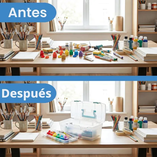 Miniatura 5 de ArtBin 6937AG Essentials contenedor con bandeja extraíble, organizador portátil de arte y manualidades con asa y bandeja, transparente/aguamarina