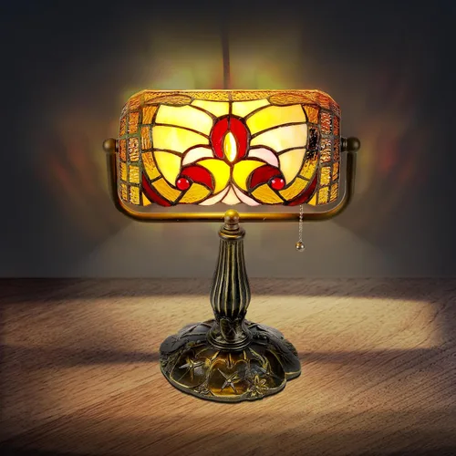 Tiffany Bankers Lámpara de Escritorio, Estilo Barroco Luz de Piano de Vidrio Emplomado con Bombilla LED, Lámpara de Escritorio Tiffany Vintage para