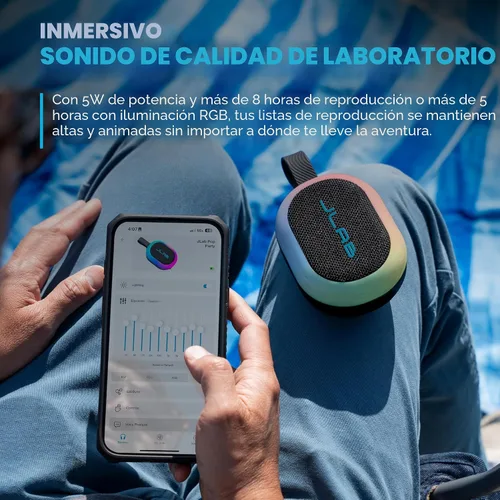 Miniatura 2 de JLab, Partido pop, altavoz Bluetooth portátil, impermeable IP55, LED RGB personalizable, negro
