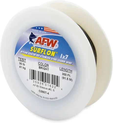 Miniatura 42 de Alambre de pesca americano Surflon recubierto de nailon 1x7 de acero inoxidable, línea líder de pesca para agua salada, prueba de 10 libras - prueba