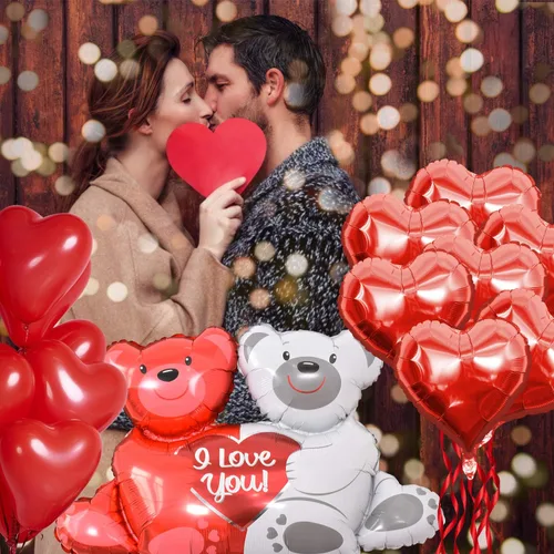 Miniatura 8 de Juego de globos y globos de aniversario, kit romántico de globos de corazón con rosa roja, decoraciones de aniversario para boda, confesión