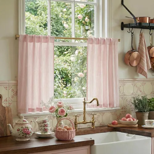 Miniatura 20 de RYB Home - Cortinas semitransparentes de lino Angora