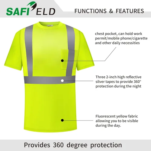 Miniatura 2 de Hi Vis - Camisetas de seguridad para hombre, reflectantes, de alta visibilidad, manga corta y larga, con bolsillo, paquete de 3 y 5
