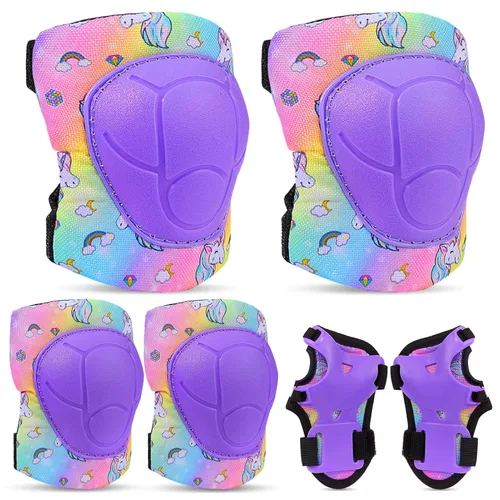 Miniatura 11 de FIODAY Rodilleras para niños, conjunto de equipo de protección ajustables para niños, rodilleras y coderas con protector de muñeca para niñas