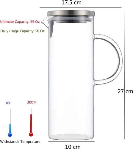 Miniatura 2 de Karafu Jarra de vidrio con asa y tapa, jarra de agua hecha a mano de 50 onzas para agua fría/caliente, té de limón helado y bebidas de jugo