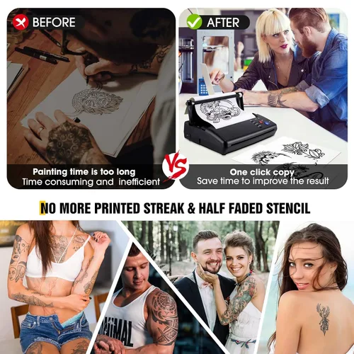 Miniatura 8 de Impresora de transferencia de plantillas de tatuaje con 20 hojas de plantilla, impresora de plantillas de tatuaje para hombres y mujeres