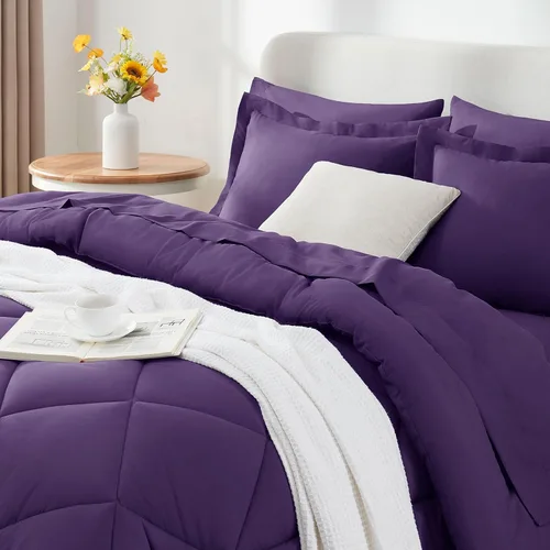 Miniatura 9 de CozyLux - Juegos de edredón tamaño completo púrpura de 7 piezas, juegos de ropa de cama en una bolsa, juego de cama de lujo suave para todas