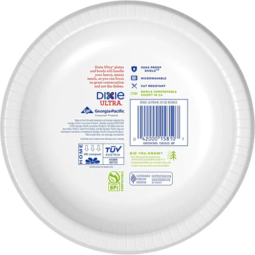 Miniatura 6 de Dixie Ultra, Cuencos de papel grandes, 20 onzas, 56 unidades, aptos para microondas, compostables, cuencos desechables, ideales para desayuno